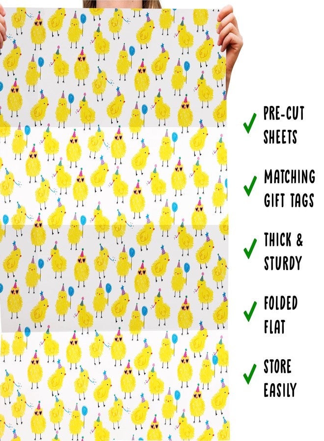 CENTRAL 23 White Wrapping Paper - 6 Sheets Of Gift Wrap - Farm Animal - Chicks - Balloon Party Hat - Kids Wrapping Paper For Boys And Girls - Comes With Stickers - Image 5